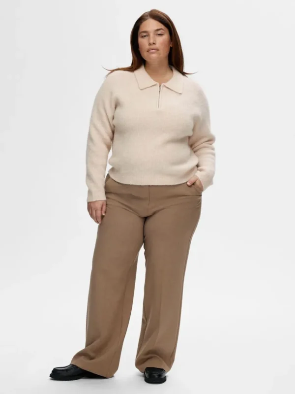 SELECTED HALVLÅNGT BLIXTLÅS STICKAD TOPP Beige Store