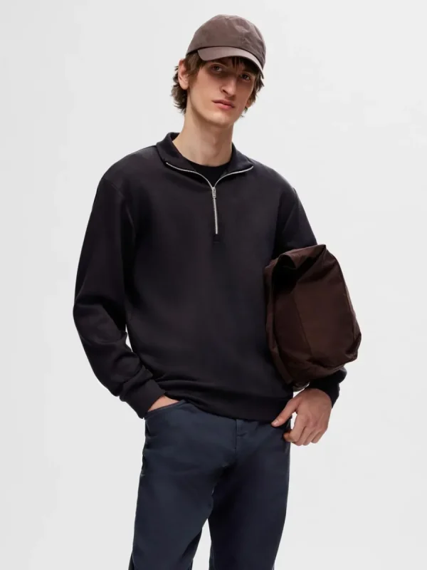 SELECTED HALVLÅNGT BLIXTLÅS SWEATSHIRT Black Flash Sale