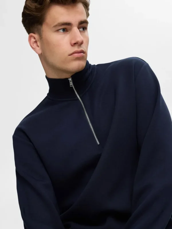 SELECTED HALVLÅNGT BLIXTLÅS SWEATSHIRT Blue Clearance
