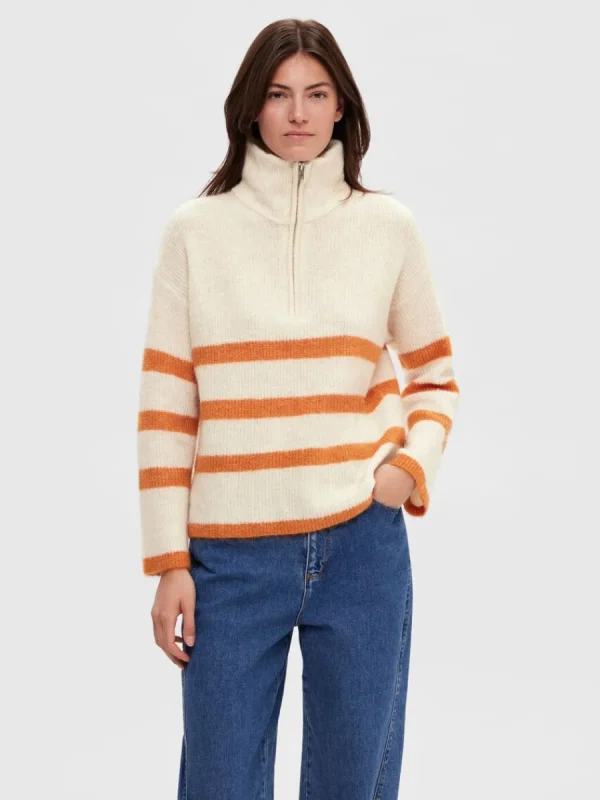 SELECTED HALVLÅNGT BLIXTLÅS TRÖJA Beige Best Sale
