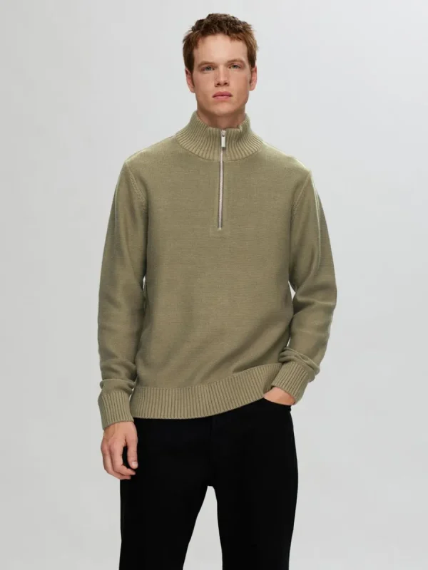 SELECTED HALVLÅNGT BLIXTLÅS TRÖJA Green Best Sale