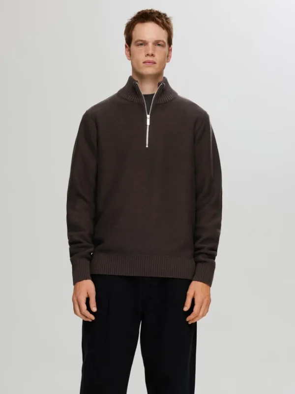 SELECTED HALVLÅNGT BLIXTLÅS TRÖJA Brown Flash Sale