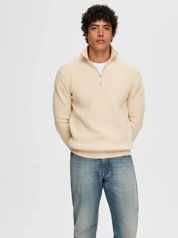 SELECTED HALVLÅNGT BLIXTLÅS TRÖJA Beige Cheap