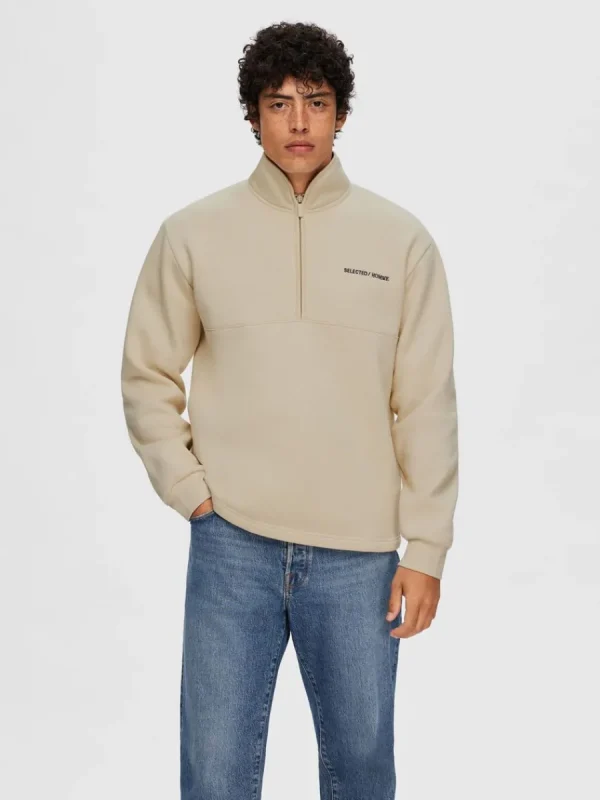 SELECTED HALVLÅNGT BLIXTLÅS TRÖJA Beige Shop