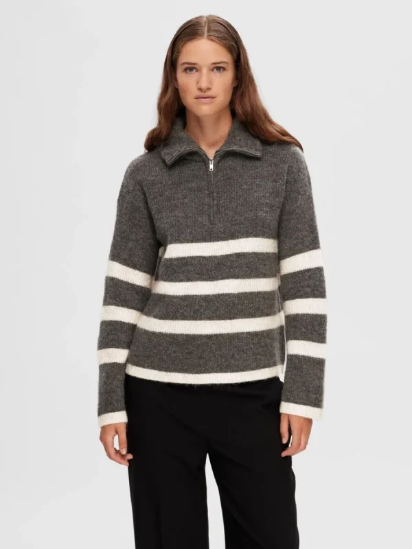 SELECTED HALVLÅNGT BLIXTLÅS TRÖJA Grey Discount