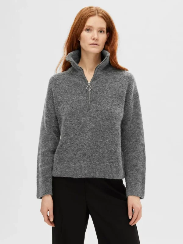 SELECTED HALVLÅNGT BLIXTLÅS TRÖJA Grey Fashion