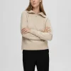 SELECTED HALVLÅNGT BLIXTLÅS TRÖJA Beige Flash Sale
