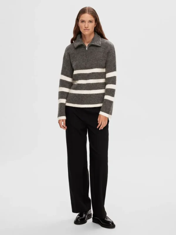SELECTED HALVLÅNGT BLIXTLÅS TRÖJA Grey Discount