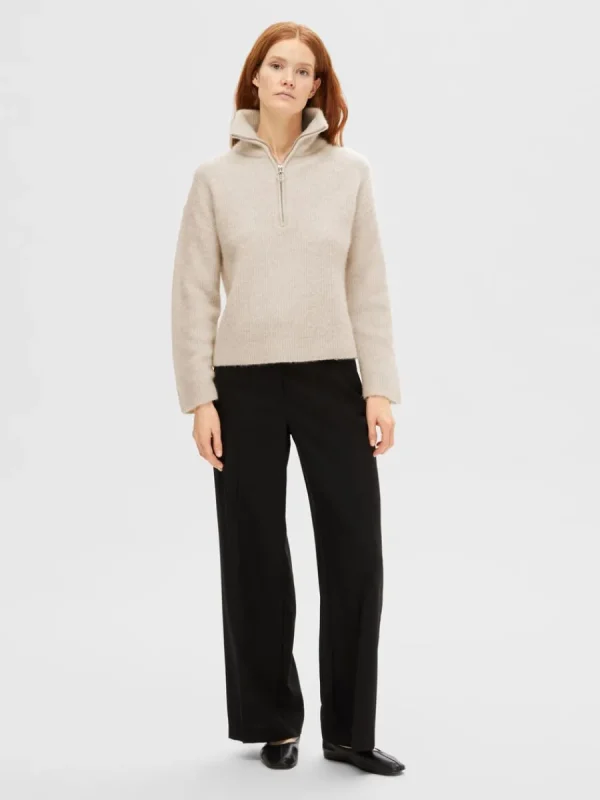 SELECTED HALVLÅNGT BLIXTLÅS TRÖJA Beige Shop