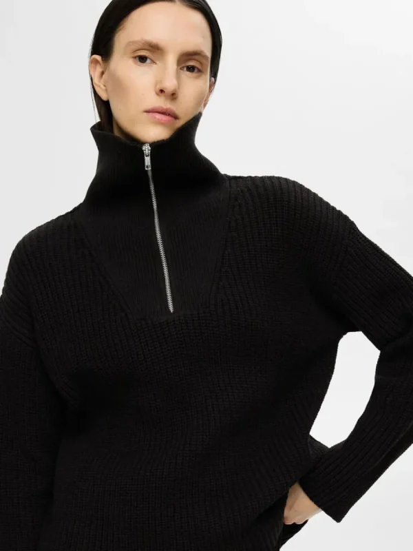 SELECTED HALVLÅNGT BLIXTLÅS TRÖJA Black Discount