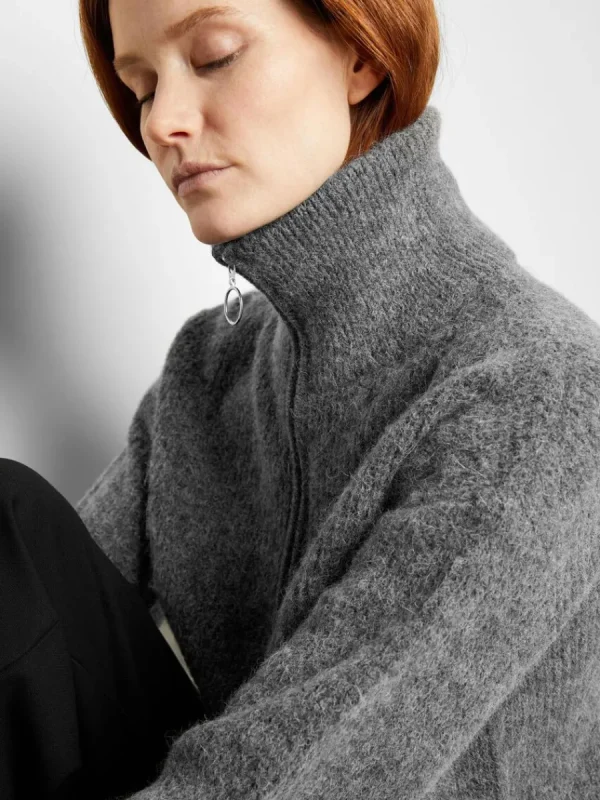 SELECTED HALVLÅNGT BLIXTLÅS TRÖJA Grey Fashion