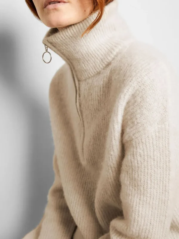 SELECTED HALVLÅNGT BLIXTLÅS TRÖJA Beige Shop