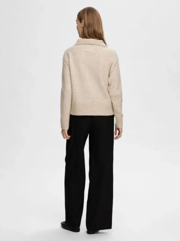 SELECTED HALVLÅNGT BLIXTLÅS TRÖJA Beige Flash Sale