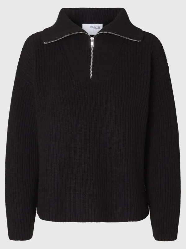 SELECTED HALVLÅNGT BLIXTLÅS TRÖJA Black Discount