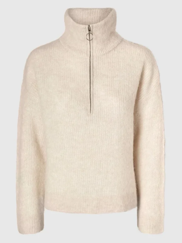 SELECTED HALVLÅNGT BLIXTLÅS TRÖJA Beige Shop