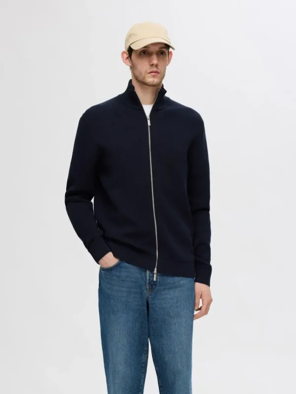 SELECTED HÖG HALS MED BLIXTLÅS STICKAD KOFTA Blue Discount