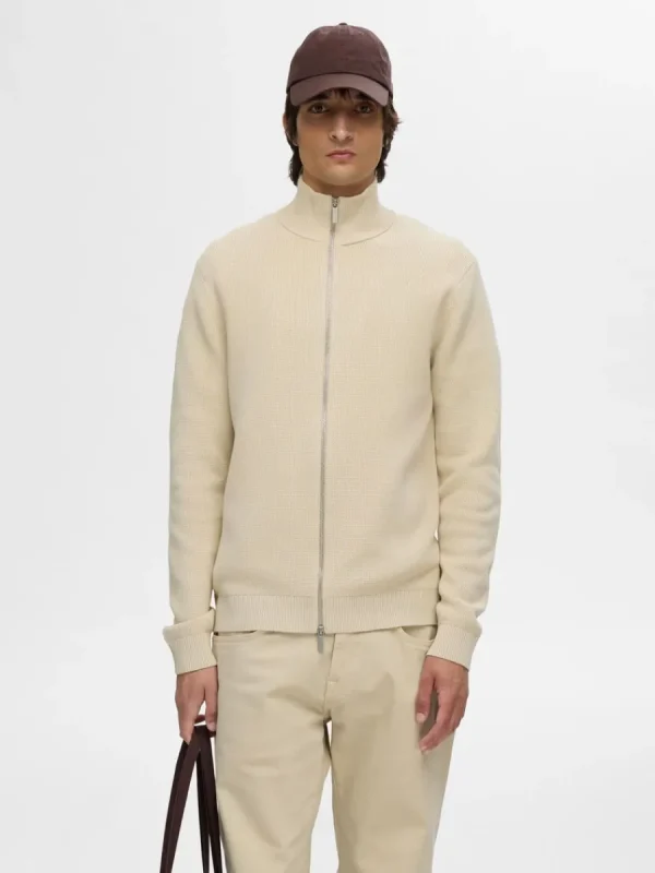 SELECTED HÖG HALS MED BLIXTLÅS STICKAD KOFTA Beige Cheap