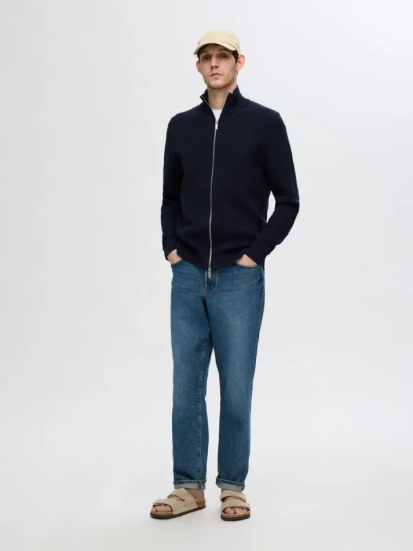 SELECTED HÖG HALS MED BLIXTLÅS STICKAD KOFTA Blue Discount