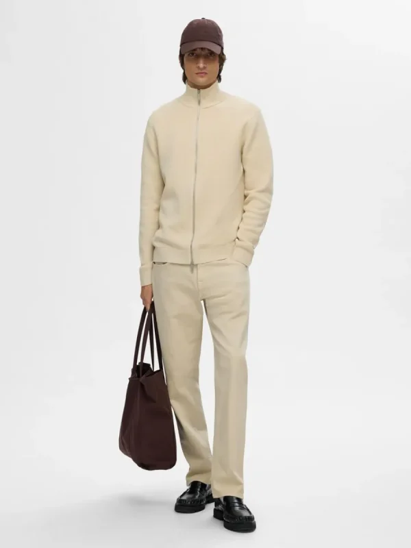 SELECTED HÖG HALS MED BLIXTLÅS STICKAD KOFTA Beige Cheap