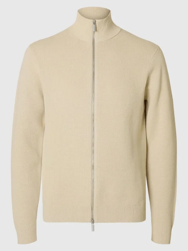 SELECTED HÖG HALS MED BLIXTLÅS STICKAD KOFTA Beige Cheap