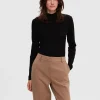 SELECTED HÖG HALS MED TEXTUR STICKAD TOPP Black Discount