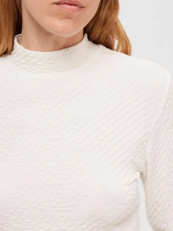 SELECTED HÖG HALS MED TEXTUR STICKAD TOPP White Sale