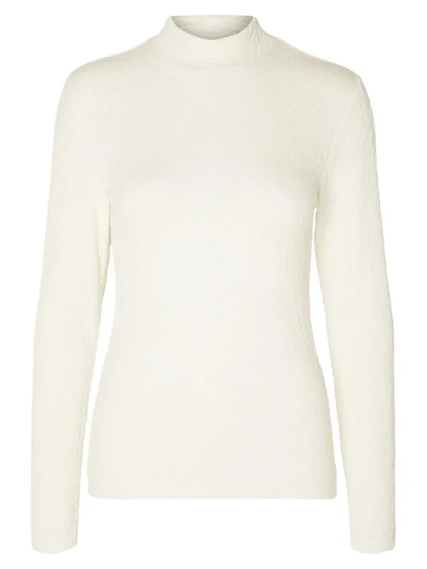 SELECTED HÖG HALS MED TEXTUR STICKAD TOPP White Sale