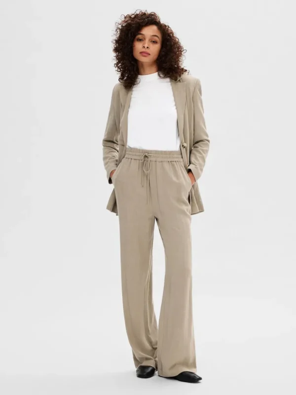 SELECTED HÖG MIDJA BYXOR Beige Shop