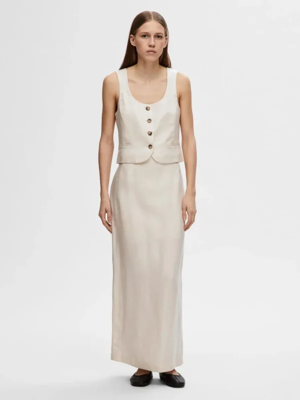 SELECTED HÖG MIDJA MAXIKJOL Beige Cheap