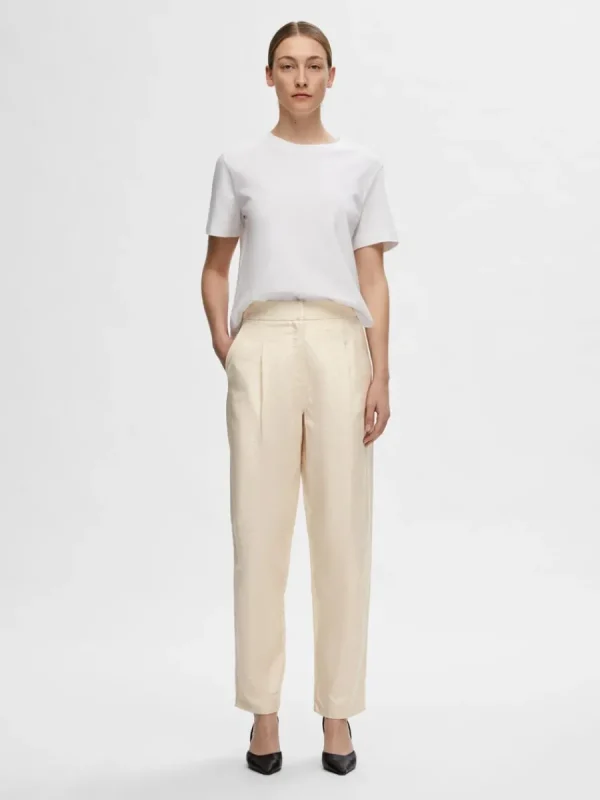 SELECTED HÖG MIDJA RAKA BYXOR Beige Best