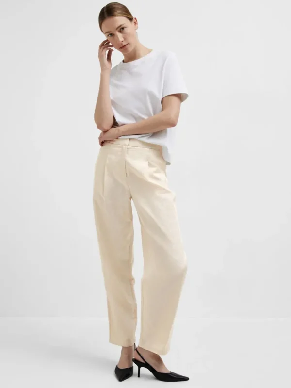 SELECTED HÖG MIDJA RAKA BYXOR Beige Best