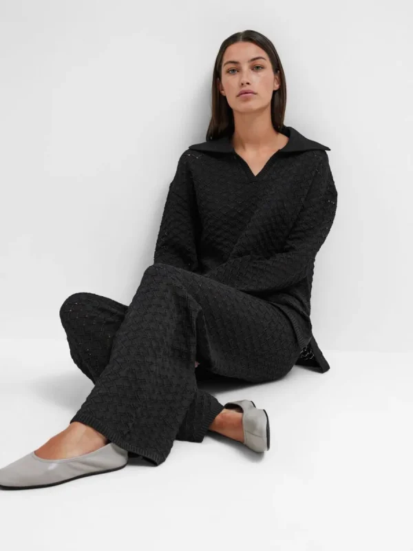 SELECTED HÖG MIDJA STICKADE BYXOR Black Sale
