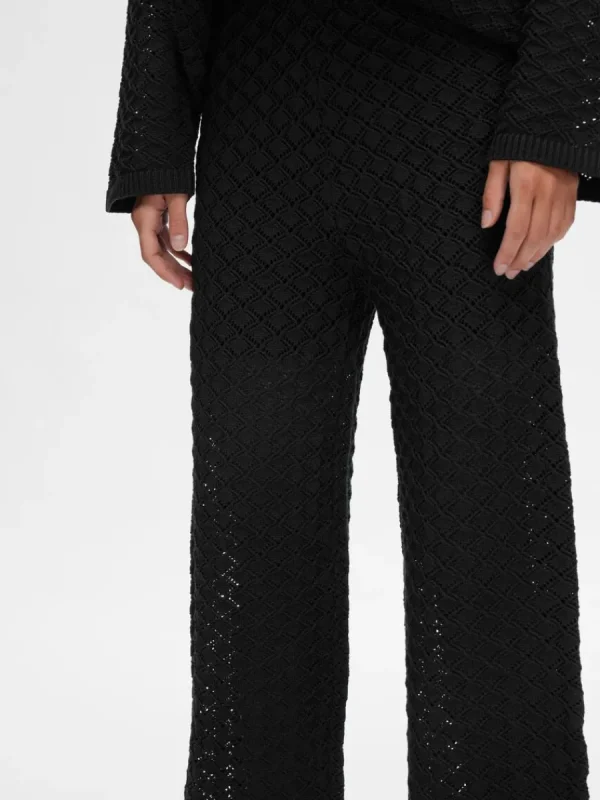 SELECTED HÖG MIDJA STICKADE BYXOR Black Sale