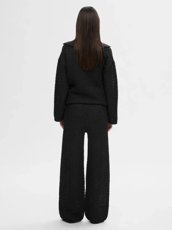 SELECTED HÖG MIDJA STICKADE BYXOR Black Sale
