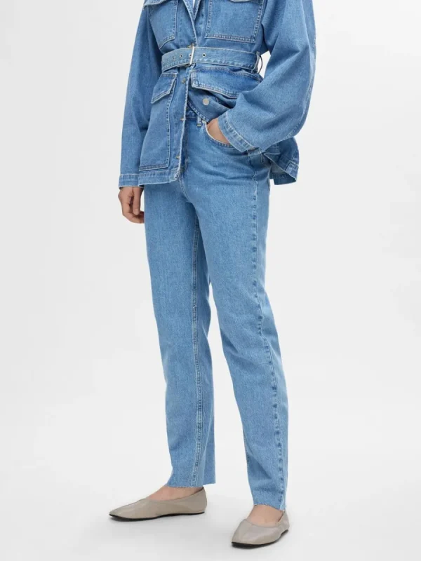 SELECTED HÖG MIDJA STRAIGHT FIT-JEANS Blue Clearance