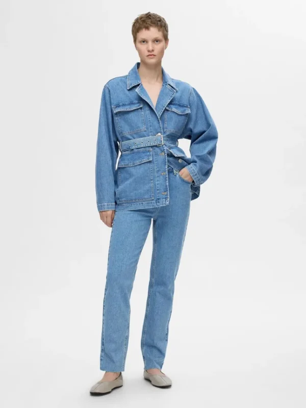 SELECTED HÖG MIDJA STRAIGHT FIT-JEANS Blue Clearance
