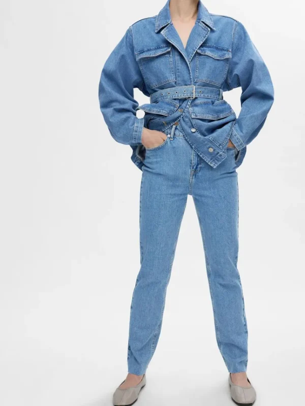 SELECTED HÖG MIDJA STRAIGHT FIT-JEANS Blue Clearance