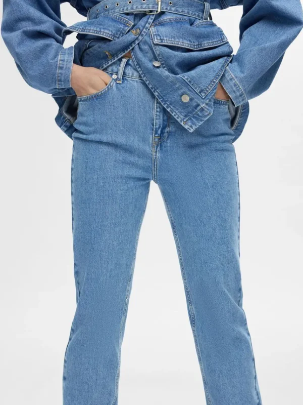 SELECTED HÖG MIDJA STRAIGHT FIT-JEANS Blue Clearance
