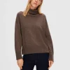 SELECTED HÖGHALSAD TRÖJA Brown Clearance