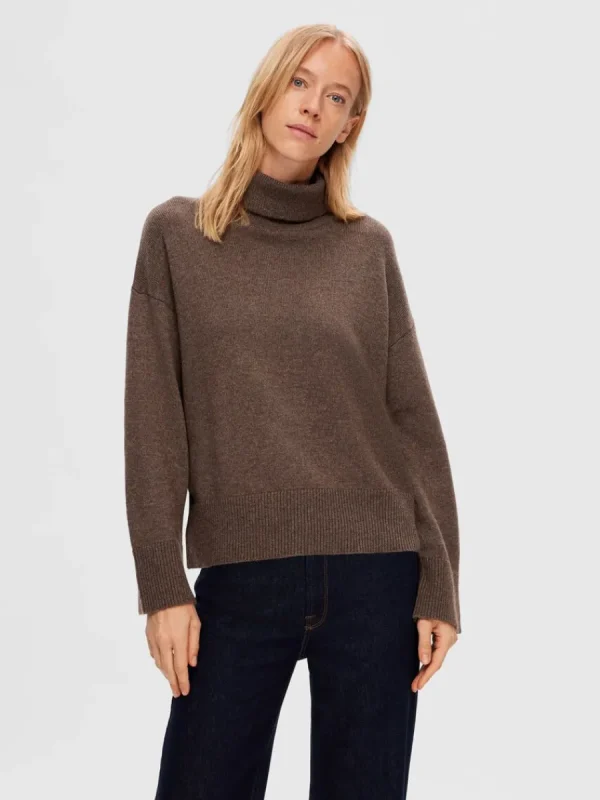 SELECTED HÖGHALSAD TRÖJA Brown Clearance
