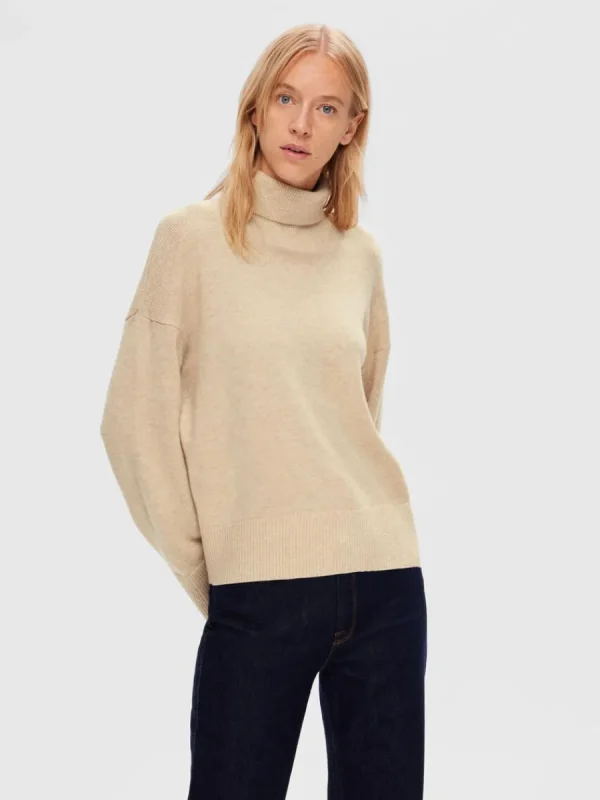 SELECTED HÖGHALSAD TRÖJA Beige Cheap