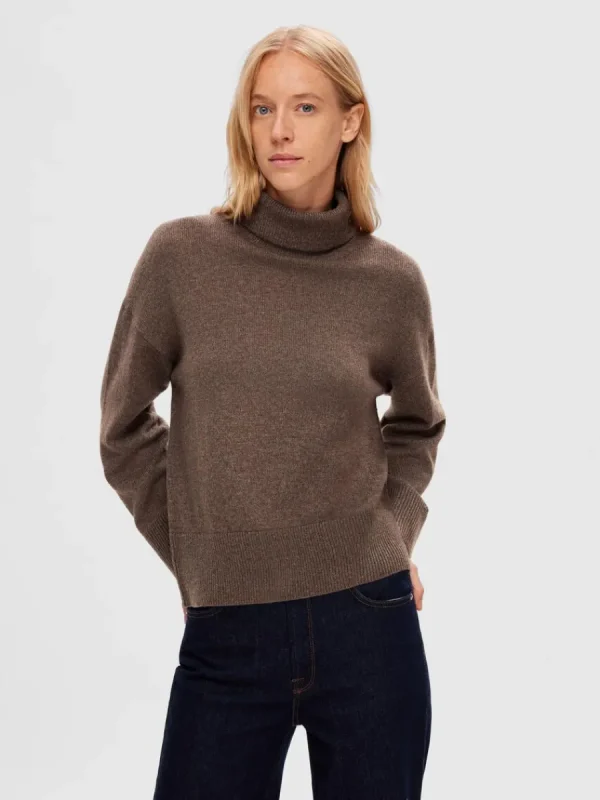 SELECTED HÖGHALSAD TRÖJA Brown Clearance