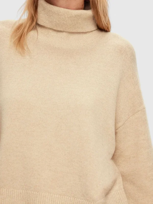 SELECTED HÖGHALSAD TRÖJA Beige Cheap