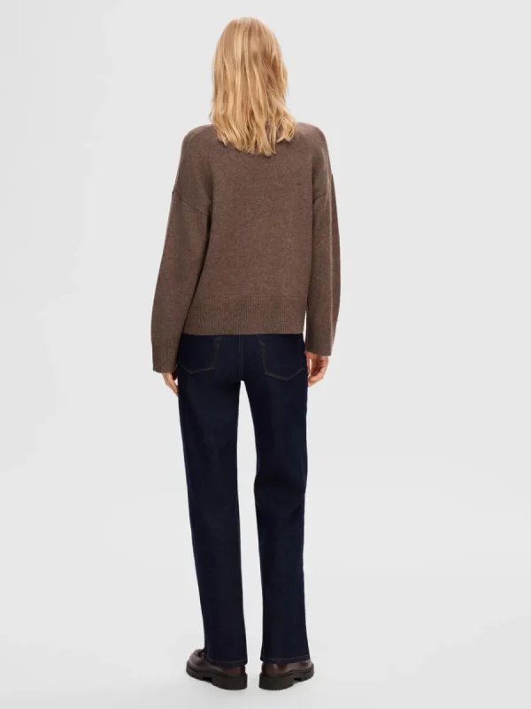SELECTED HÖGHALSAD TRÖJA Brown Clearance
