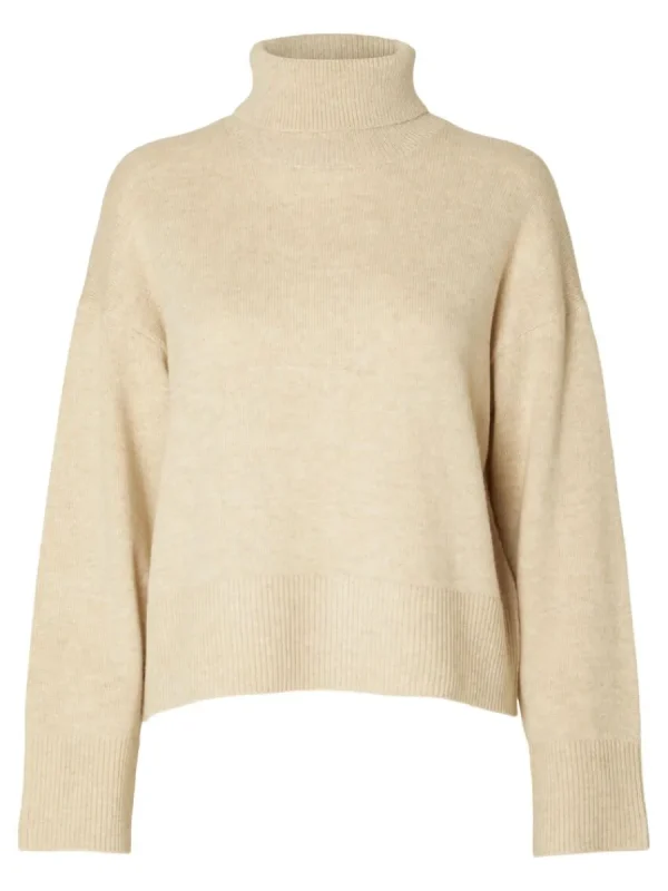 SELECTED HÖGHALSAD TRÖJA Beige Cheap