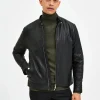 SELECTED KLASSISKA LÄDERJACKA Black Flash Sale