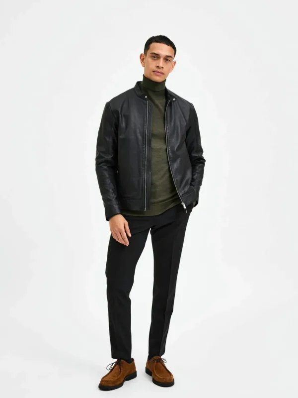SELECTED KLASSISKA LÄDERJACKA Black Flash Sale