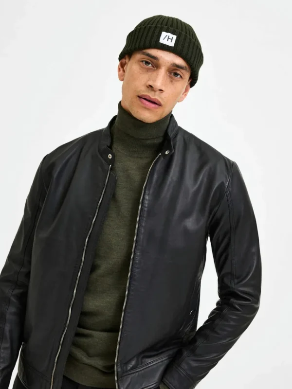 SELECTED KLASSISKA LÄDERJACKA Black Flash Sale