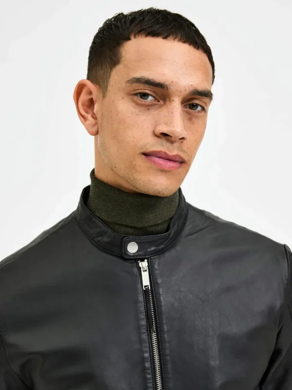 SELECTED KLASSISKA LÄDERJACKA Black Flash Sale