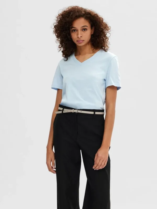 SELECTED KLASSISKA V-NECK T-SHIRT Blue Hot